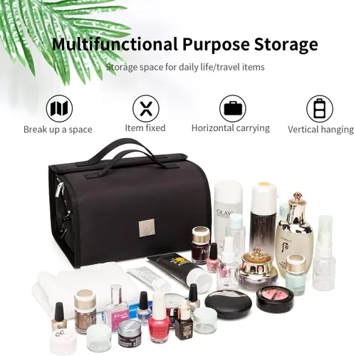 Vista 5 de ROYALFAIR Bolsa de maquillaje enrollable, bolsa de aseo de viaje para mujer con 4 bolsas transparentes aprobadas por la TSA, organizador de viaje
