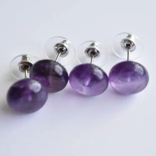 Vista 4 de 10 pendientes de piedra natural cuentas redondas de cuarzo de cristal color plateado joyería de moda para mujeres y niñas color del metal piedra