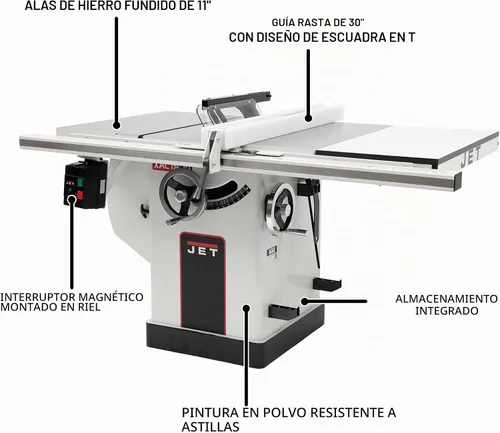 Vista 6 de JET Sierra de mesa XACTA Deluxe de 10 pulgadas, rasgadura de 30 pulgadas, 3 HP, 230 V 1Ph (JTAS-10XL30-DX)