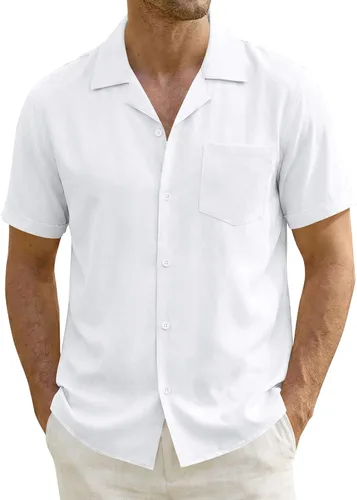 Vista 18 de ZEROYAA Camisas de manga corta con botones y ajuste regular para hombre Rojo llama