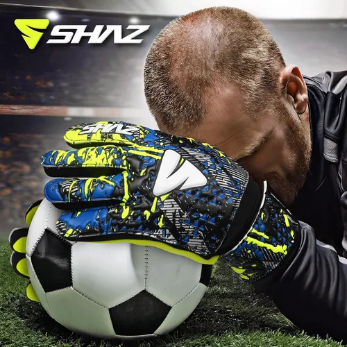 Vista 7 de Shaz Guantes de portero de fútbol para niños y jóvenes, guantes de portero de fútbol Funky antideslizantes de 0.157 in con palma de látex con agarre