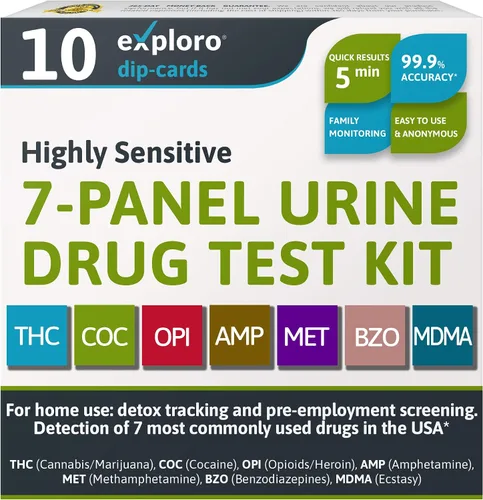 Vista 9 de Exploro Kit de prueba de drogas de 7 paneles - Prueba de drogas en orina en casa para THC, cocaína, opiáceos, anfetaminas, benzodiacepinas, MDMA