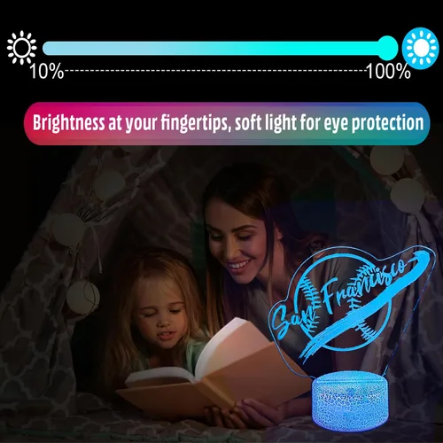 Vista 5 de Regalos de béisbol para niños, aplicación de teléfono, control remoto, luz nocturna, Franciscos City, decoración de habitación de niños, lámpara