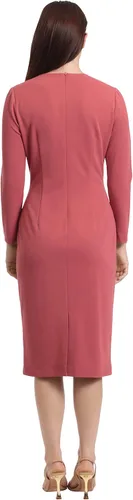 Vista 3 de Maggy London Vestido de manga larga para mujer, cuello con abertura en la boca, tubo de crepé, oficina, trabajo, evento, invitada de boda