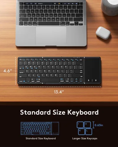 Vista 4 de Samsers Teclado Bluetooth plegable con panel táctil, teclado portátil plegable inalámbrico de tamaño completo para iOS, Android, Windows, Mac