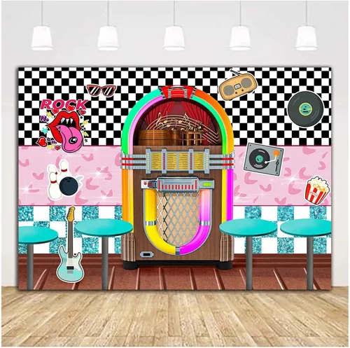Vista 4 de XLL Fondo de fotografía de Sock Hop de los años 50 Back to 1950s Soda Shop Fondos de fotos Rock Roll Party 50s Retro Diner Time Rock Roll Decoración