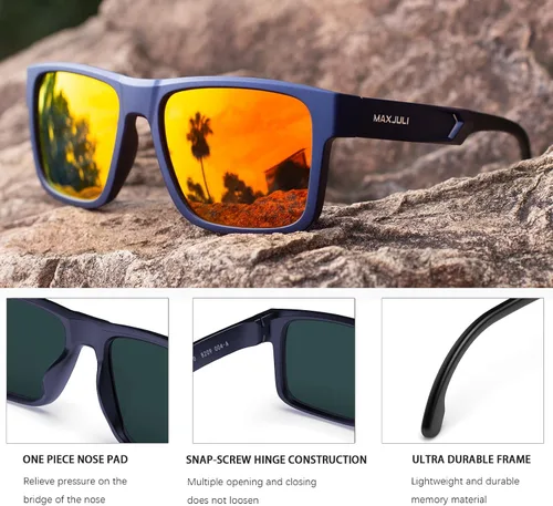 Vista 3 de MAXJULI Sports Polarized Sunglasses for Big Heads Men Women Rectangular Square Frame Glasses 82098210