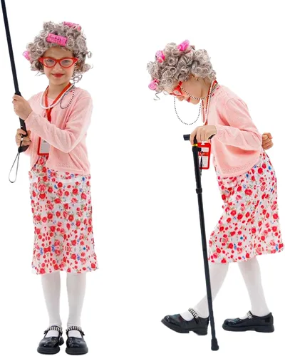 Vista 3 de Watlie 100 Days Old Lady Costume for Kids, Old Lady Costume