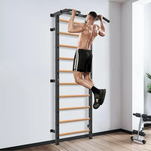 Vista 8 de Kipika Barra de Gimnasia de Pared - Escalera Sueca de 2"x2" con Agujero de 1", Barra de Dominadas Montada en Pared Entrenador de Suspensión