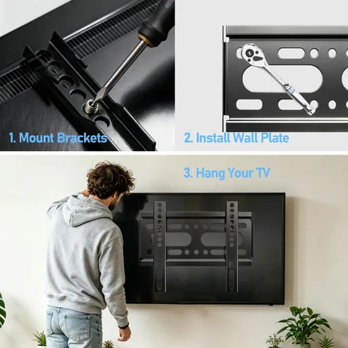 Vista 9 de Nuyoah Soporte de pared para TV de perfil bajo y fijo para televisores y monitores de pantalla plana de 14 a 43 pulgadas y hasta 55 libras, soporte