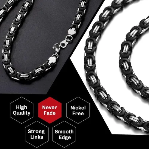 Vista 3 de ChainsHouse Collar de eslabones bizantinos planos para hombre de 0.236 in0.315 in0.394 in de ancho, chapado en oro de 18 quilatesacero inoxidable