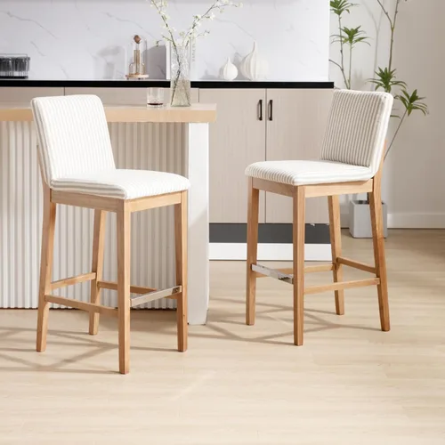 Vista 20 de Kmax Juego de 2 taburetes de bar de 26 pulgadas de altura de mostrador, taburetes tapizados para encimera de cocina con soporte trasero, taburetes