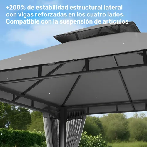 Vista 7 de Aoxun Gazebo de 8 x 8 con doble techo y mosquitera, tienda de campaña para exteriores de alta resistencia, tienda de campaña para patio