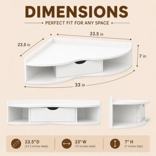 Vista 2 de Mesa plegable de pared con cajón, ahorro de espacio flotante Blanco