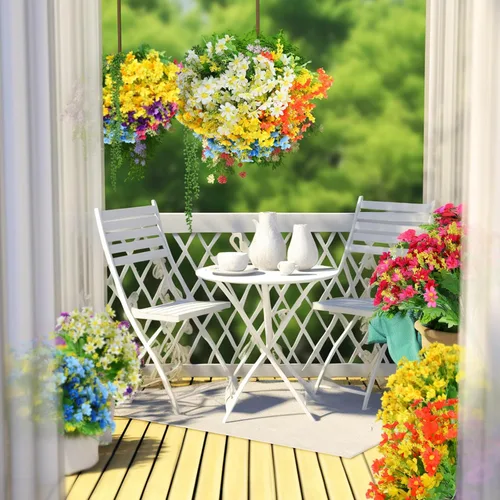 Vista 6 de Zeyune Juego de 48 plantas y flores colgantes falsas, ramo de flores de orquídeas coloridas, helecho boston, plástico, eucalipto, cesta suculenta