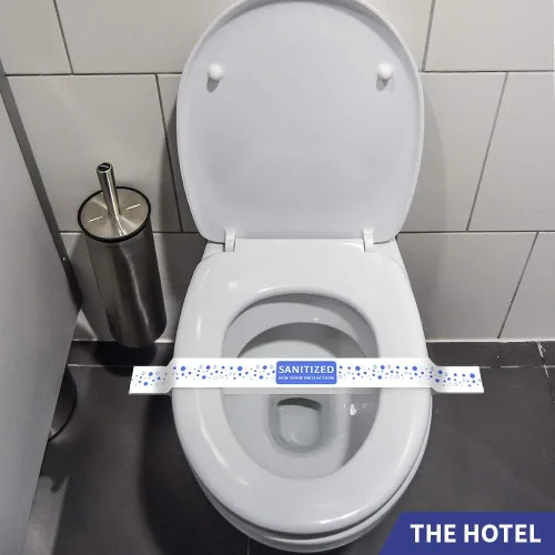 Vista 5 de ESSENTIAL 1000 bandas impresas para asiento de inodoro de 16-1/2 pulgadas de largo x 1-1/2 pulgadas de ancho, tiras de papel para asiento de inodoro