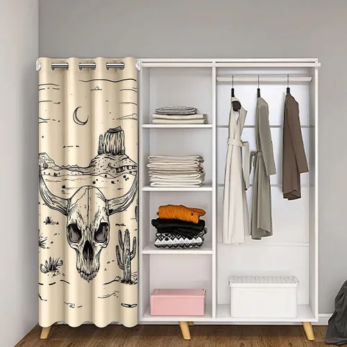 Vista 2 de jejeloiu Cow Skull Door Curtain for Doorway Privacy 34x80 Inch 1 Panel Kids Longhorn Skull Closet Cover for Boys Girls Teens Western Desert Room