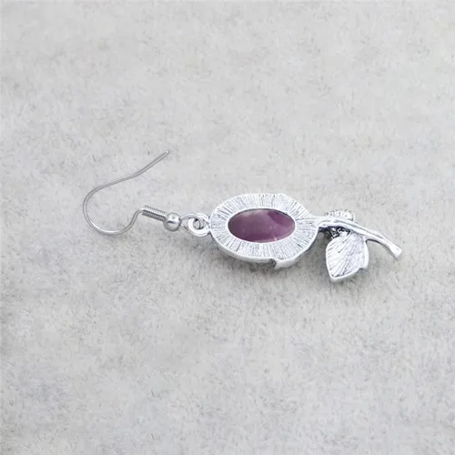 Vista 6 de Natural Stone Amethysts Quartz Rose Flower Pendant Earrings For Women Antique Silver Plated Tiger Eye Fashion Earring Jewelry