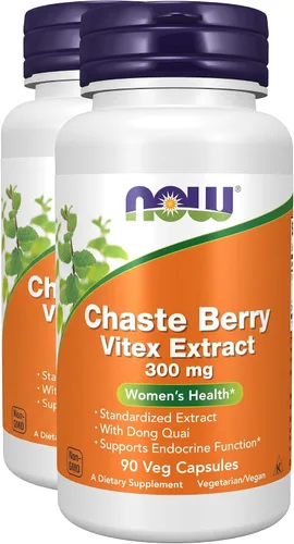 Vista 9 de Suplementos NOW, extracto de bayas de Vitex Chaste de 300 mg con dong quai, salud de la mujer*, 90 cápsulas vegetales