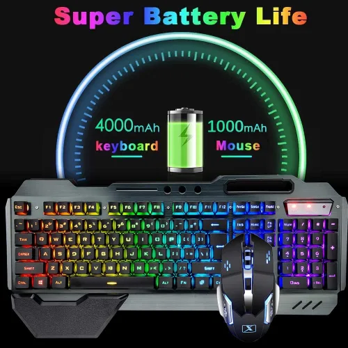 Vista 2 de Teclado y mouse inalámbricos, juego de ratón y teclado recargables de arco iris