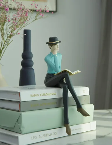 Vista 8 de HAUCOZE Estatua de hombre, escultura artística de lectura, decoración moderna del hogar, regalo para sala de estar, dormitorio, oficina, poliresina