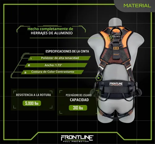 Vista 4 de FRONTLINE FALL PROTECTION Arneses + Anillo en D + Múltiples Estilos + Cumple con OSHA y ANSI