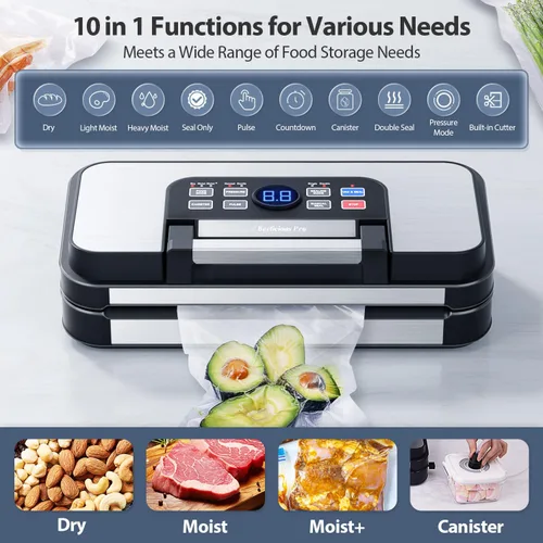 Vista 5 de Potente máquina selladora al vacío de 95 Kpa para alimentos y bolsas selladoras al vacío, 6 paquetes de 3 rollos de 11 pulgadas x 20 pies y 3 rollos