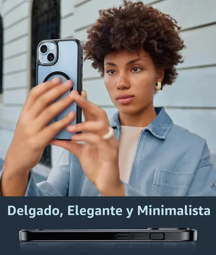 Vista 6 de FNTCASE - Funda magnética para iPhone 15 Plus, color negro transparente claro negro