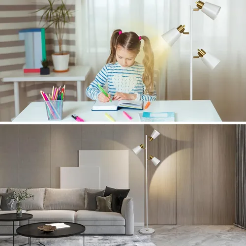Vista 5 de Lámpara de pie estilo árbol para sala de estar, lámpara de pie industrial de 3 luces con 3 bombillas LED, cabezas giratorias ajustables, lámpara
