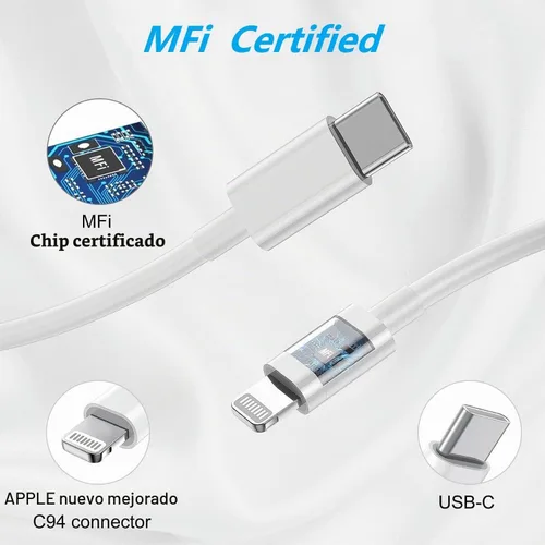 Vista 4 de [Certificado MFi de Apple] Cargador USB C Lightning de carga rápida para iPhone 14 13 12 11 con 20 W PD 6 pies de carga rápida USB C a cable