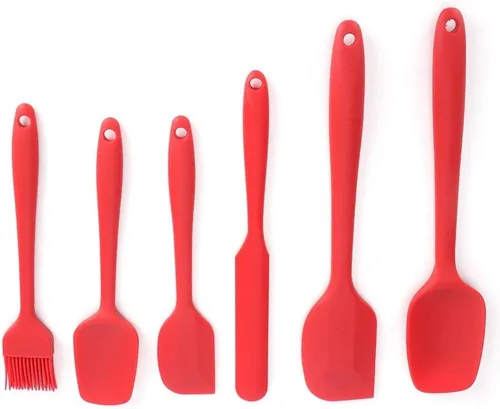 Vista 8 de Silicone Spatula Set 6PCS Food Grade Silicone Cooking Baking Utensils Kit with Scraper Brush Spoon for Kitchen Non Stick Cookware Heat Up to 230℃ Red
