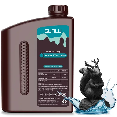 Vista 12 de SUNLU - Resina lavable al agua de 1000 g, resina de impresora 3D de curado rápido para impresoras 3D de resina LCD DLP SLA, resina de fotopolímero