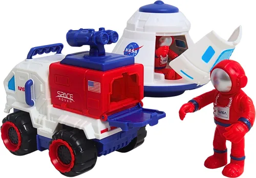 Vista 5 de Space Adventure - Juego de cápsula espacial con puerta iluminada, Lunar Rover y 2 figuras de astronauta, juguete espacial de plástico