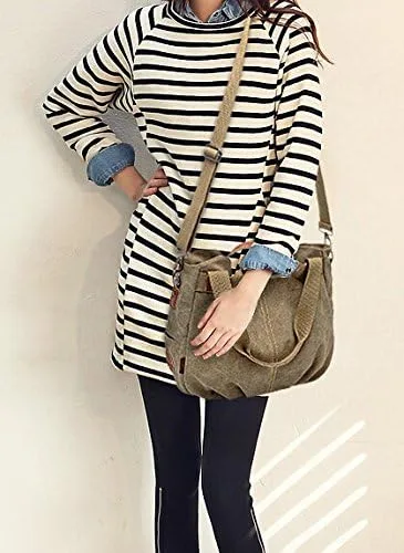 Vista 6 de Mily Bolso de mano de lona para mujer Hobo bolso de mano casual cremallera