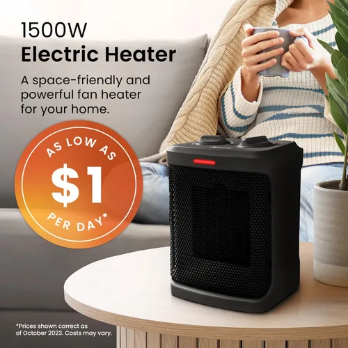 Vista 2 de Pro Breeze Calentador de espacio: calentador eléctrico portátil de 1500 W para uso en interiores, calentador de cerámica con termostato ajustable