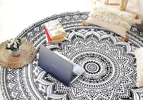 Vista 11 de raajsee Tapiz de Playa Redondo Turquesa Hippie/Boho Manta de Playa Mandala/Manta de Algodón Indio - Mantel Redondo/Decoración del Hogar/Alfombra