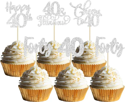 Vista 27 de Paquete de 30 adornos para cupcakes con purpurina de doble dígito para cumpleaños de 10 años, para cumpleaños, aniversario, fiesta, suministros