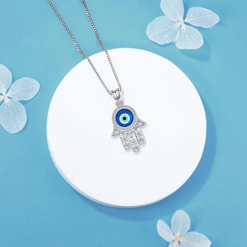 Vista 69 de Aniu Joyería de plata de ley 925 Hamsa de Fátima para mujer con circonita cúbica, viene con caja de regalo negra