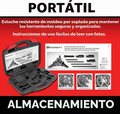Vista 3 de Juego de extractor de equilibrador armónico Powerbuilt, prensa ajustable de 3 mordazas para extractor de balanceador de manivela funciona