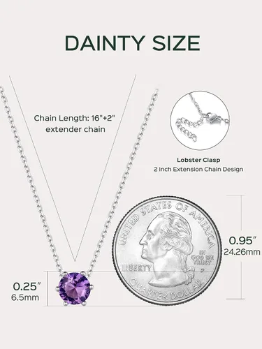 Vista 7 de ChicSilver 925 Sterling Silver 12 Months Sparkling Round Cut Created Birthstone Pendant Necklace, 16 Inch Rolo Chain