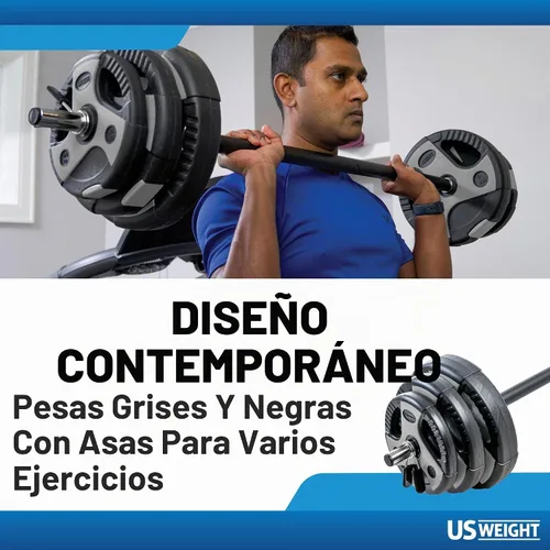 Vista 7 de USWeight - Juego de pesas de 43 libras con barra de 55 pulgadas, mancuerna y mango de pesa rusa