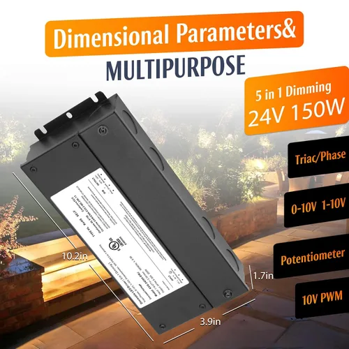Vista 2 de 150W Dimmable LED Driver 24V, 110V-277V AC a 24V DC llevó el transformador Compatible con atenuador Lutron y Leviton