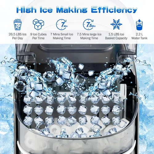 Vista 7 de COSTWAY Máquina de hielo para encimera, función de autolimpieza, 26.5 libras de hielo por día, 9 cubitos de hielo S/L, tamaño S / L, listo en 6-13