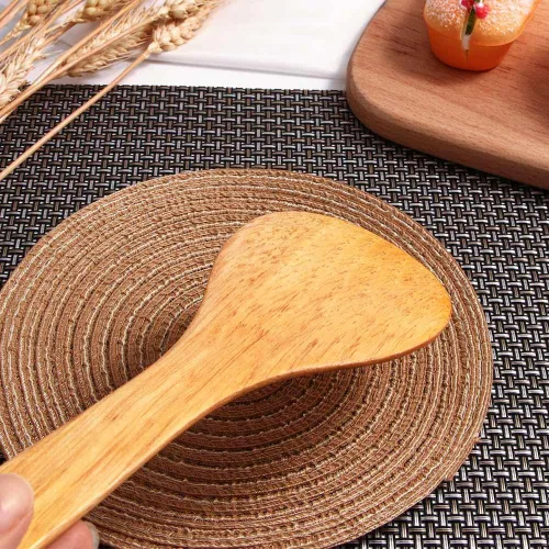 Vista 7 de Espátula de madera para cocinar, espátula de cocina de mango largo, pala de arroz, espátula antiadherente, cucharas de madera, raspador, cuchara
