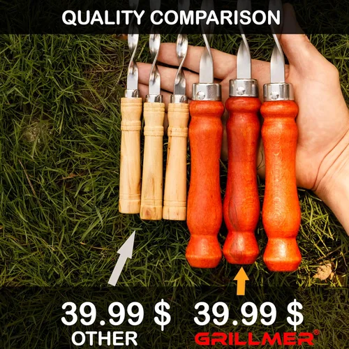 Vista 3 de Brochetas largas de acero inoxidable para barbacoa de 23.6 pulgadas, palitos Shish Kabob/Kebab, varillas planas de metal resistente para picanha