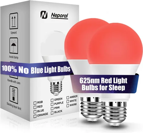 Vista 12 de Bombillas LED Neporal de 3 W 625 nm de color rojo para dormir, 100% de bloqueo de luz azul, luz nocturna roja para promover la melatonina, bombilla