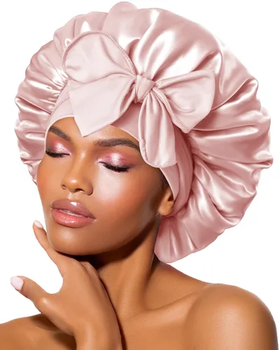 Vista 11 de BONNET QUEEN - Gorro de seda para dormir de BONNET QUEEN, gorro de satén para dormir con banda de amarre ajustable, para cabello rizado, de una sola