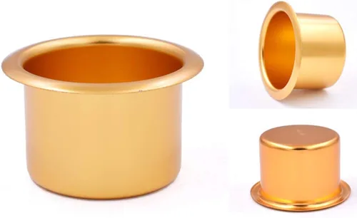 Vista 3 de mollensiuer 2 piezas de soporte para tazas de metal para sofá reclinable, inserto de reemplazo para portavasos, portalatas para sofá, barco, Dorado