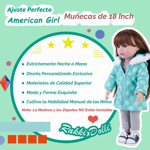 Vista 4 de Rakki Dolli Conjunto de ropa de muñeca de 3 piezas. Conjunto de abrigo grueso con capucha a cuadros azules y grises con manga larga, traje de muñeca