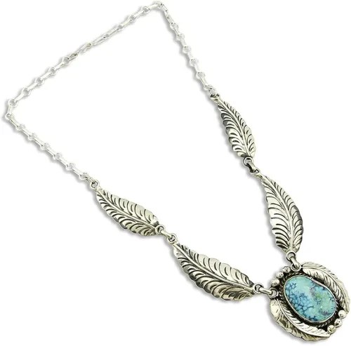 Vista 3 de C. Navajo firmado Montoya & C .925 Collar turquesa de plata de los años 80, turquesa